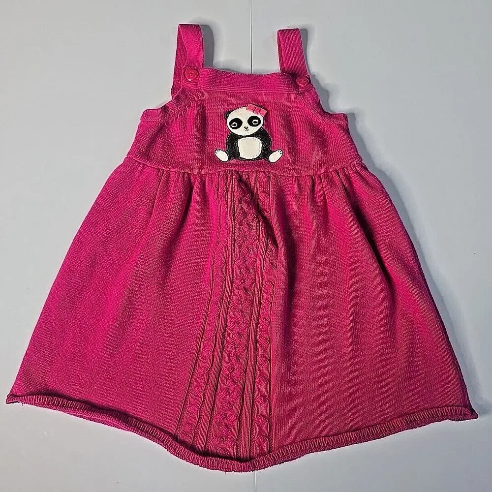 Gymboree Panda Sweater Dress Kids 5T Pink Cable Knit Kawaii Animal Core